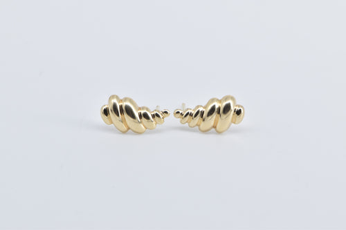 14K Puffy Scalloped Twist Fashion Stud Earrings Yellow Gold