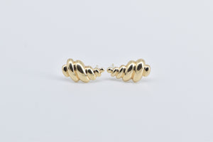 14K Puffy Scalloped Twist Fashion Stud Earrings Yellow Gold