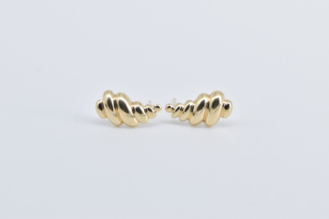 14K Puffy Scalloped Twist Fashion Stud Earrings Yellow Gold