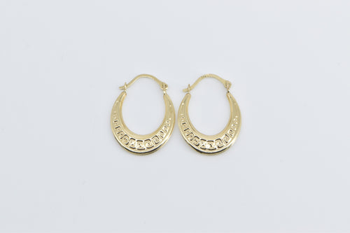 14K Geometric Pattern Oval Fashion Hoop Earrings Yellow Gold