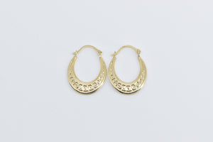 14K Geometric Pattern Oval Fashion Hoop Earrings Yellow Gold