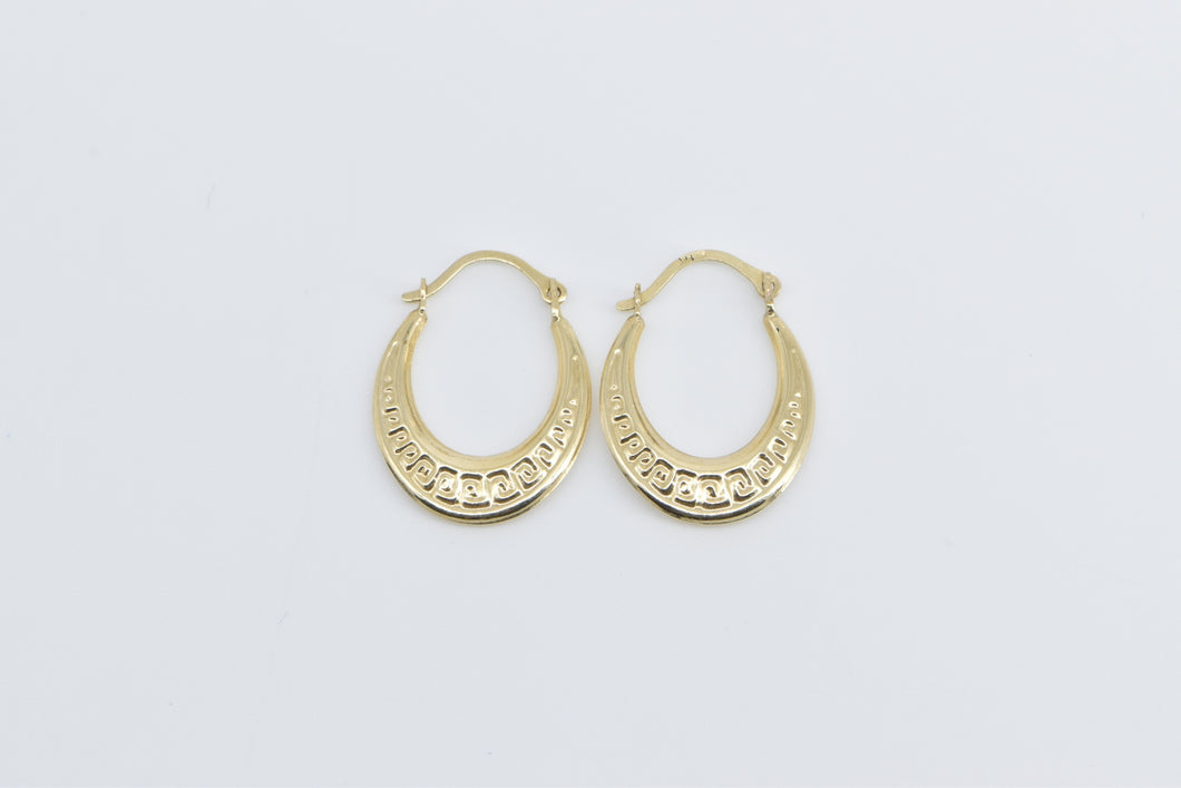 14K Geometric Pattern Oval Fashion Hoop Earrings Yellow Gold