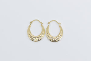 14K Geometric Pattern Oval Fashion Hoop Earrings Yellow Gold