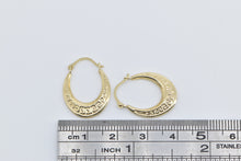 Load image into Gallery viewer, 14K Geometric Pattern Oval Fashion Hoop Earrings Yellow Gold