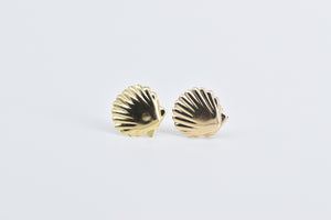 14K Scallop Sea Shell Ocean Motif Beach Stud Earrings Yellow Gold