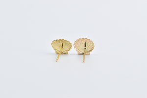 14K Scallop Sea Shell Ocean Motif Beach Stud Earrings Yellow Gold