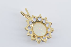 14K Oval Opal Tanzanite Halo Vintage Fashion Pendant Yellow Gold