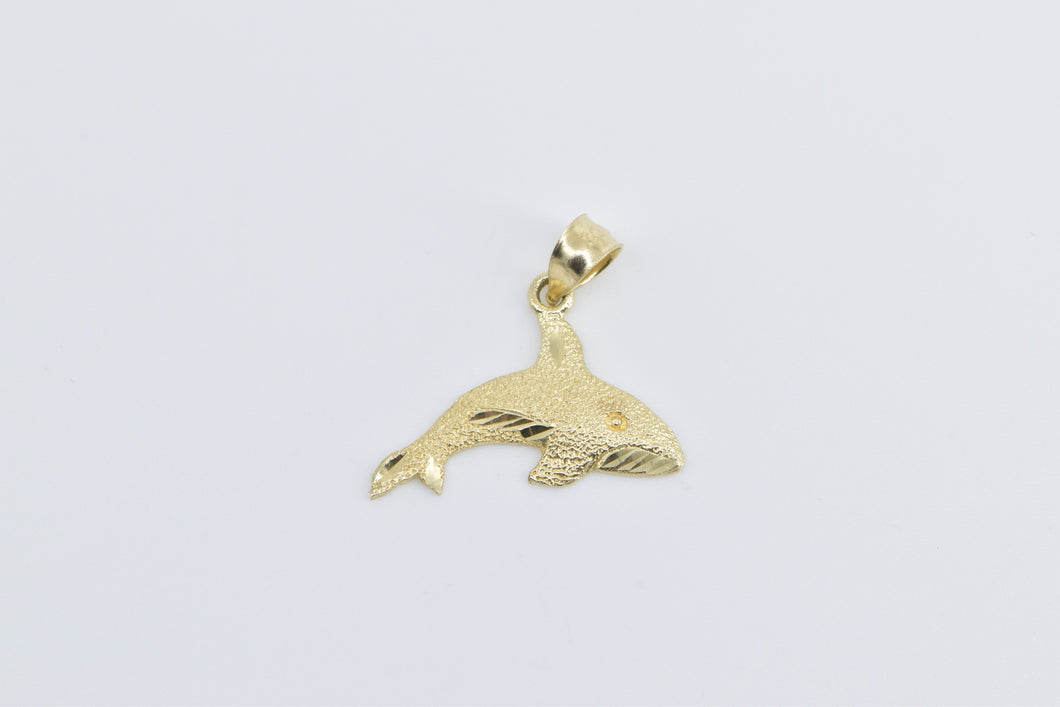 14K Orca Killer Whale Ocean Animal Statement Pendant Yellow Gold