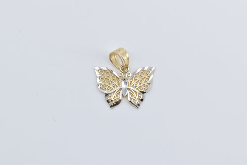 14K Two Tone Filigree Butterfly Change Beauty Pendant Yellow Gold