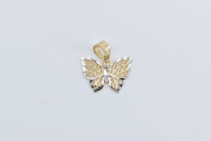 14K Two Tone Filigree Butterfly Change Beauty Pendant Yellow Gold