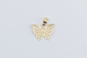 14K Two Tone Filigree Butterfly Change Beauty Pendant Yellow Gold