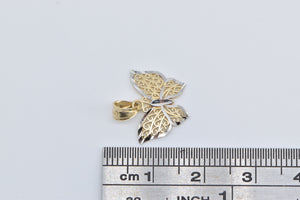 14K Two Tone Filigree Butterfly Change Beauty Pendant Yellow Gold