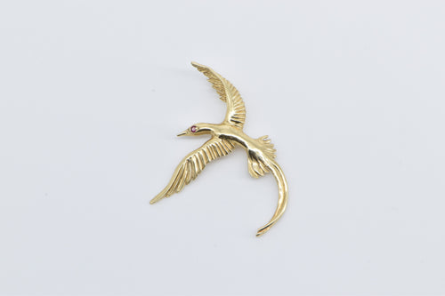 14K White Tailed Tropic Bird Bermuda Ruby Pendant Yellow Gold