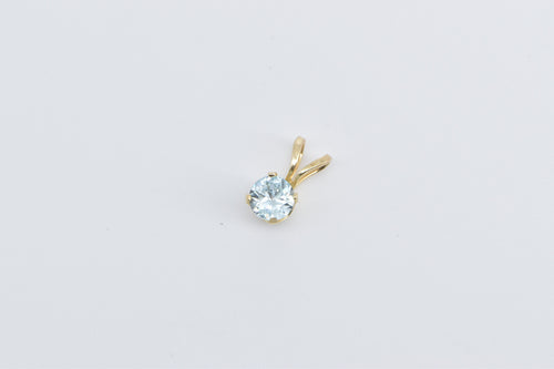 14K Round Blue Topaz Solitaire Classic Solitaire Pendant Yellow Gold