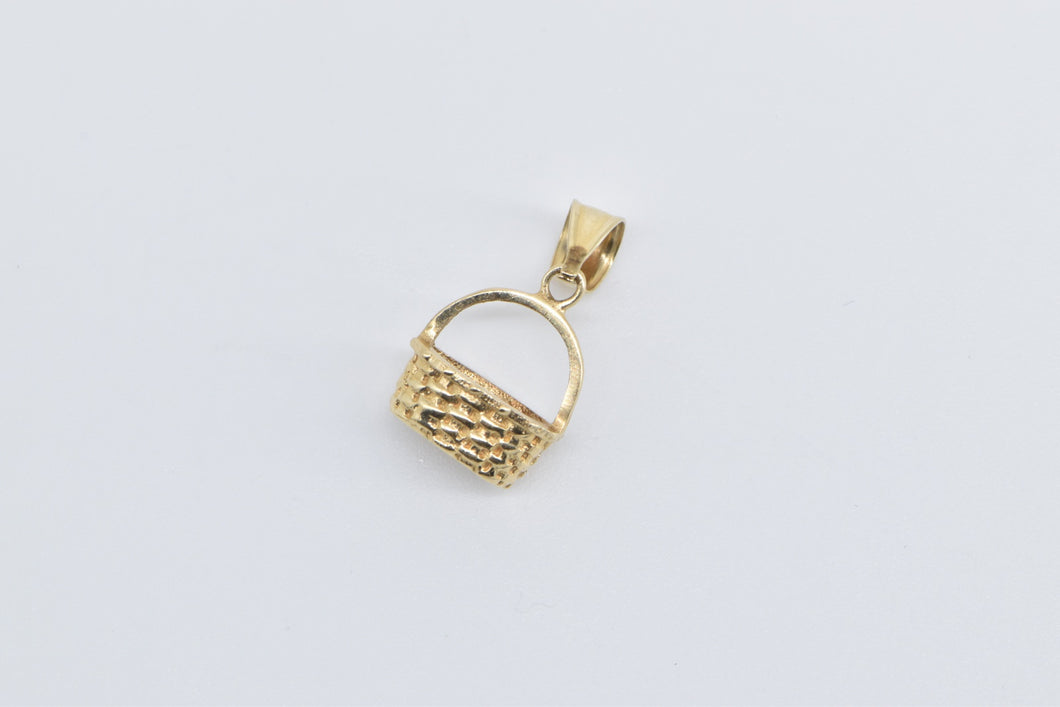 14K 3D Woven Picnic Basket Vintage Pendant Yellow Gold