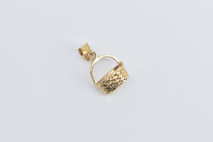 14K 3D Woven Picnic Basket Vintage Pendant Yellow Gold