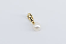 Load image into Gallery viewer, 14K Pearl Pave Diamond Accent Drop Fashion Pendant Yellow Gold