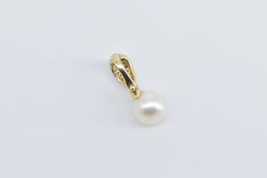 14K Pearl Pave Diamond Accent Drop Fashion Pendant Yellow Gold