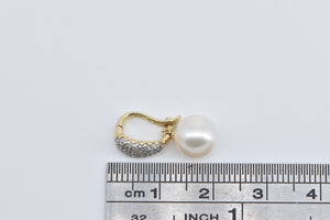 14K Pearl Pave Diamond Accent Drop Fashion Pendant Yellow Gold