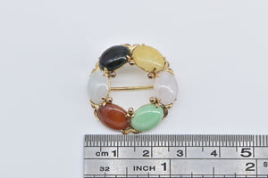 14K Vintage Jadeite Cabochon Round Fashion Pin/Brooch Yellow Gold