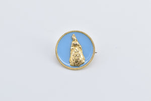 14K Ornate Victorian Lady Enamel Round Pin/Brooch Yellow Gold