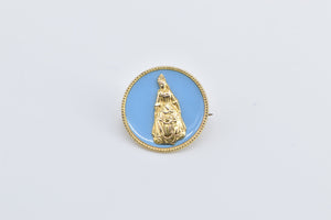 14K Ornate Victorian Lady Enamel Round Pin/Brooch Yellow Gold