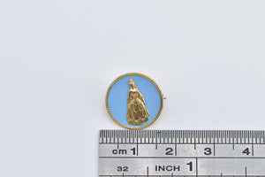 14K Ornate Victorian Lady Enamel Round Pin/Brooch Yellow Gold