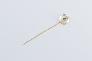 14K Princess Sapphire Round Circle Stick Pin Yellow Gold