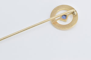 14K Princess Sapphire Round Circle Stick Pin Yellow Gold