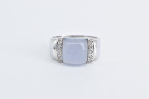 14K Lilac Jade Diamond Domed Fashion Statement Ring White Gold