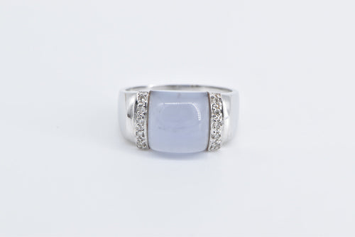 14K Lilac Jade Diamond Domed Fashion Statement Ring White Gold