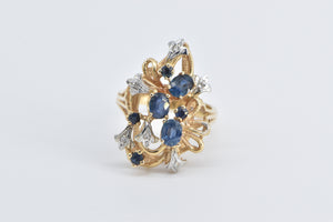 14K Sapphire Diamond Vintage Fashion Cluster Ring Yellow Gold