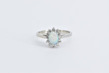 Load image into Gallery viewer, 14K Oval Natural Opal Diamond Halo Statement Ring White Gold