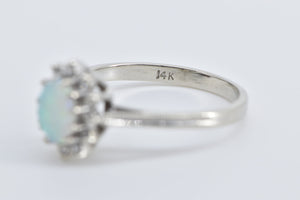 14K Oval Natural Opal Diamond Halo Statement Ring White Gold