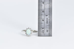 14K Oval Natural Opal Diamond Halo Statement Ring White Gold