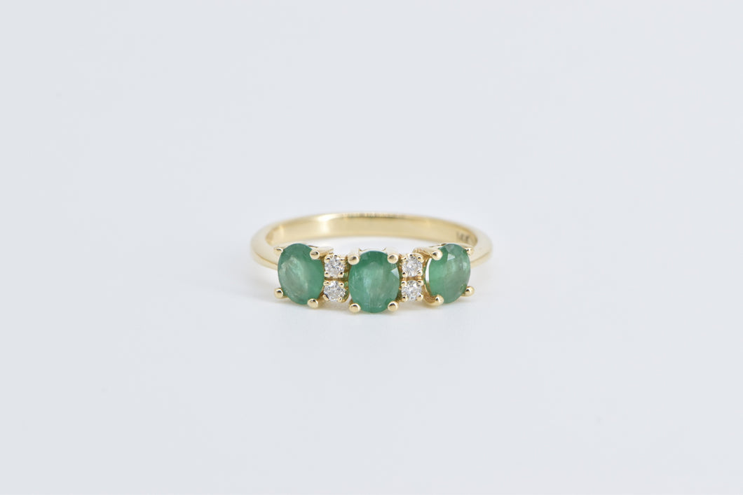 14K 1.06 Ctw Emerald Diamond Fashion Statement Band Ring Yellow Gold