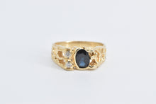 Load image into Gallery viewer, 14K Oval Natural Sapphire Diamond Accent Textured Ring Yellow Gold