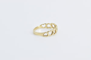 14K Heart Pattern Love Symbol Vintage Romantic Ring Yellow Gold