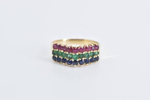 14K Sapphire Emerald Ruby Statement Band Ring Yellow Gold