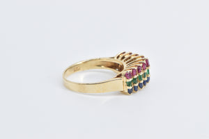 14K Sapphire Emerald Ruby Statement Band Ring Yellow Gold