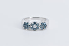 Load image into Gallery viewer, 14K Blue &amp; White Diamond Flower Cluster Statement Ring White Gold