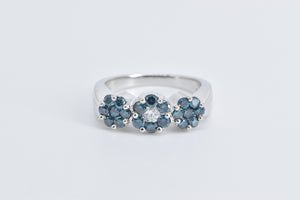 14K Blue & White Diamond Flower Cluster Statement Ring White Gold