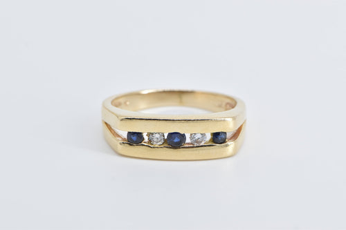 14K Sapphire Diamond Men's Squared Wedding Ring Yellow Gold