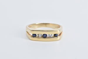 14K Sapphire Diamond Men's Squared Wedding Ring Yellow Gold