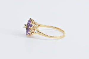 14K Amethyst Diamond Flower Cluster Statement Ring Yellow Gold