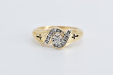 Load image into Gallery viewer, 14K Diamond Swirl Cross Inscribed Vintage Promise Ring Yellow Gold