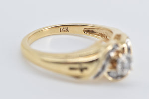 14K Diamond Swirl Cross Inscribed Vintage Promise Ring Yellow Gold