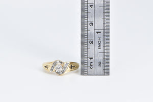 14K Diamond Swirl Cross Inscribed Vintage Promise Ring Yellow Gold