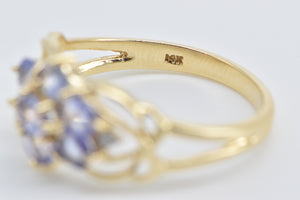 14K Vintage Oval Tanzanite Diamond Accent Cluster Ring Yellow Gold