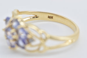 14K Vintage Oval Tanzanite Diamond Accent Cluster Ring Yellow Gold